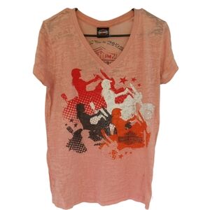 Harley-Davidson Women's Orange Short Sleeve Shirt Raglan V-neck Top, Size Large